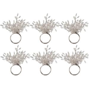 imageDII Christmas Thanksgiving Holiday Tabletop Dcor Collection Decorative Napkin Ring Holder Set 225quot Diameter Gold Vine 6 PieceSilver Beaded Starburst