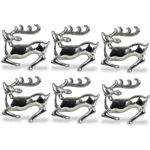 imageDII Christmas Thanksgiving Holiday Tabletop Dcor Collection Decorative Napkin Ring Holder Set 225quot Diameter Gold Vine 6 PieceSilver Reindeer