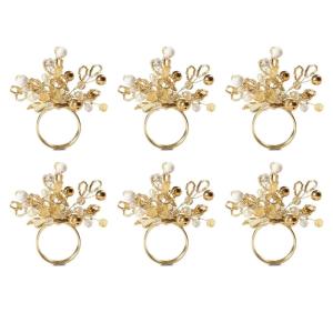 imageDII Christmas Thanksgiving Holiday Tabletop Dcor Collection Decorative Napkin Ring Holder Set 4quot Diameter Gold Beaded Cluster 6 PieceGold Beaded Cluster