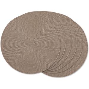 imageDII Classic Woven Tabletop Collection IndoorOutdoor Placemat Set Round 15quot Diameter White 6 PieceBrown
