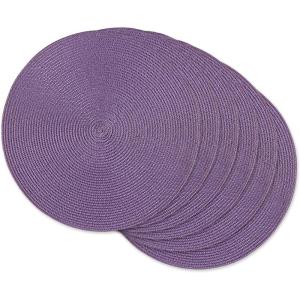 imageDII Classic Woven Tabletop Collection IndoorOutdoor Placemat Set Round 15quot Diameter White 6 PieceEggplant