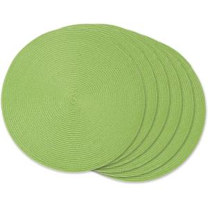 imageDII Classic Woven Tabletop Collection IndoorOutdoor Placemat Set Round 15quot Diameter White 6 PieceLime
