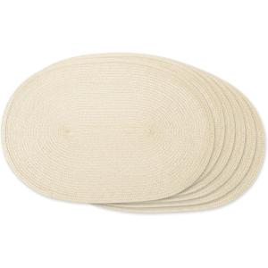 imageDII Classic Woven Tabletop Collection IndoorOutdoor Placemat Set Round 15quot Diameter White 6 PieceNatural