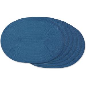 imageDII Classic Woven Tabletop Collection IndoorOutdoor Placemat Set Round 15quot Diameter White 6 PieceNautical Blue