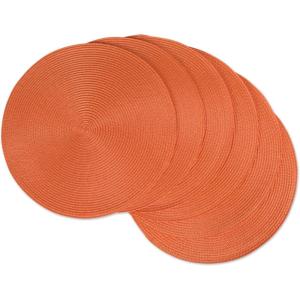 imageDII Classic Woven Tabletop Collection IndoorOutdoor Placemat Set Round 15quot Diameter White 6 PieceOrange