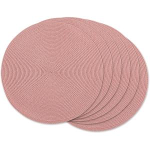 imageDII Classic Woven Tabletop Collection IndoorOutdoor Placemat Set Round 15quot Diameter White 6 PiecePink Sorbet
