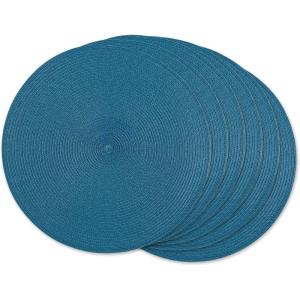 imageDII Classic Woven Tabletop Collection IndoorOutdoor Placemat Set Round 15quot Diameter White 6 PieceStorm Blue