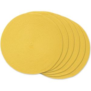 imageDII Classic Woven Tabletop Collection IndoorOutdoor Placemat Set Round 15quot Diameter White 6 PieceYellow