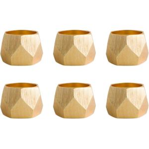 imageDII Decorative Geometric Napkin Ring Set Die Cut Square Silver 6 CountTriangle Band Gold