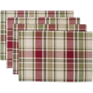 imageDII Fall ampamp Thanksgiving Dining Table Dcor Reusable Cotton Fabric Table Runner 13x36 Rustic Homespun PlaidPlacemat Set  13x19