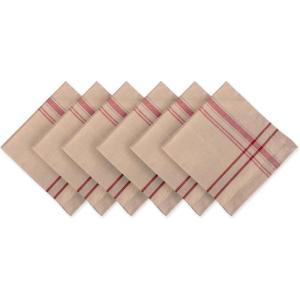 imageDII French Stripe Tabletop Collection Farmhouse Style Dining Table Linen Napkin Set 20x20 TaupeWhite 6 PieceTaupeRed