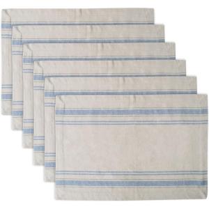 imageDII French Stripe Tabletop Collection Farmhouse Style Dining Table Linen Placemat Set 13x19 Blue Chambray 6 PieceTaupeBlue