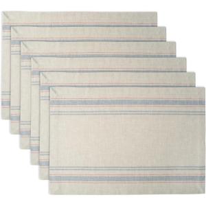 imageDII French Stripe Tabletop Collection Farmhouse Style Dining Table Linen Placemat Set 13x19 Blue Chambray 6 PieceTaupeGray