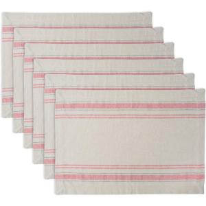 imageDII French Stripe Tabletop Collection Farmhouse Style Dining Table Linen Placemat Set 13x19 Blue Chambray 6 PieceTaupeRed