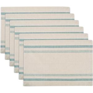 imageDII French Stripe Tabletop Collection Farmhouse Style Dining Table Linen Placemat Set 13x19 Blue Chambray 6 PieceTaupeTeal