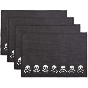 imageDII Halloween Party Tabletop Decor Reusable ampamp Machine Washable Cotton Fabric Napkin Set 20x20 Black Skull Damask 6 PieceSkull  Bones