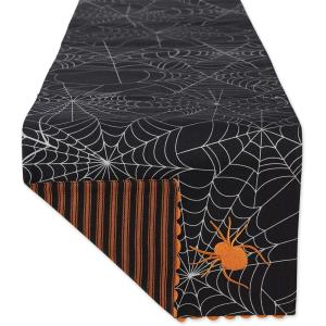 imageDII Halloween Party Tabletop Decor Reusable ampamp Machine Washable Cotton Fabric Napkin Set 20x20 Black Skull Damask 6 PieceSpooky Spider Web