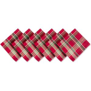 imageDII Holiday Kitchen and Table Dcor Christmas Cloth Square Napkin Set Dark Green Plaid 6 CountTango Red Plaid