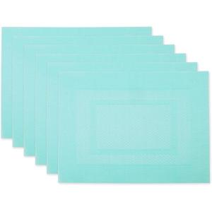 imageDII PVC Tabletop Collection Woven IndoorOutdoor Round Placemat Set 1375quot Nautical Blue 6 PieceAqua