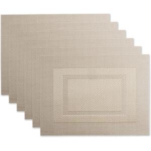 imageDII PVC Tabletop Collection Woven IndoorOutdoor Round Placemat Set 1375quot Nautical Blue 6 PieceChampagne