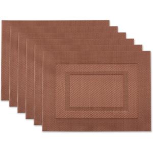imageDII PVC Tabletop Collection Woven IndoorOutdoor Round Placemat Set 1375quot Nautical Blue 6 PieceCinnamon