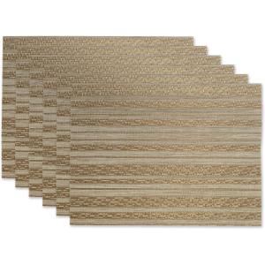 imageDII PVC Tabletop Collection Woven IndoorOutdoor Round Placemat Set 1375quot Nautical Blue 6 PieceGold