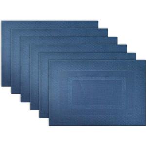 imageDII PVC Tabletop Collection Woven IndoorOutdoor Round Placemat Set 1375quot Nautical Blue 6 PieceNautical Blue