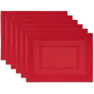 imageDII PVC Tabletop Collection Woven IndoorOutdoor Round Placemat Set 1375quot Nautical Blue 6 PieceTango Red