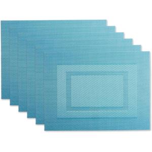 imageDII PVC Tabletop Collection Woven IndoorOutdoor Round Placemat Set 1375quot Nautical Blue 6 PieceTeal