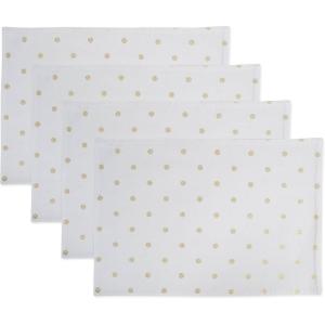 imageDII Polka Dot Kitchen Collection Placemats 13x19 Metallic WhiteSilver Reversible 4 PieceMetallic Gold Dots