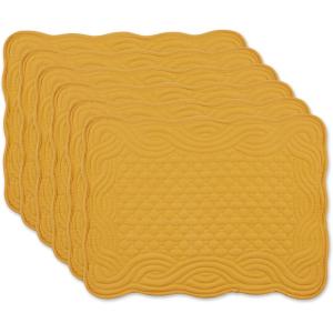 imageDII Quilted Farmhouse Collection Tabletop Placemat Set Gray 6 PieceHoney Gold