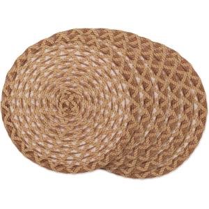 imageDII Woven Kitchen Collection Round Placemat Set 15quot Round Natural Fringe 6 PieceNatural Dahlia
