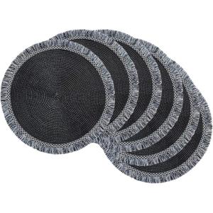 imageDII Woven Placemat Collection Round 1475quot Diameter Storm Blue Fringe 6 PieceBlack Fringe