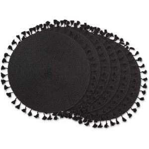 imageDII Woven Placemat Collection Round 1475quot Diameter Storm Blue Fringe 6 PieceBlack Tassel