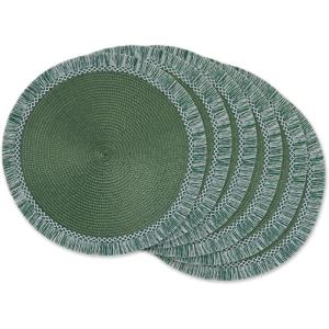 imageDII Woven Placemat Collection Round 1475quot Diameter Storm Blue Fringe 6 PieceDark Green Fringe