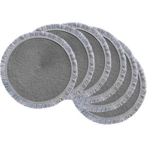 imageDII Woven Placemat Collection Round 1475quot Diameter Storm Blue Fringe 6 PieceGray Fringe
