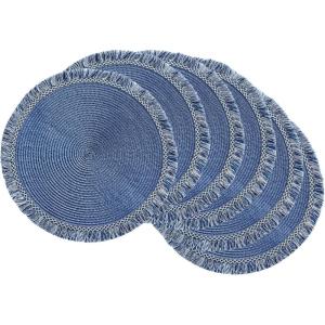 imageDII Woven Placemat Collection Round 1475quot Diameter Storm Blue Fringe 6 PieceNautical Blue Fringe