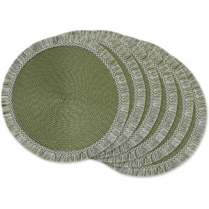 imageDII Woven Placemat Collection Round 1475quot Diameter Storm Blue Fringe 6 PieceSage Fringe