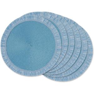 imageDII Woven Placemat Collection Round 1475quot Diameter Storm Blue Fringe 6 PieceStorm Blue Fringe