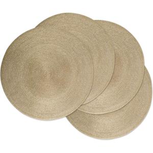 imageDII Woven Placemats Collection Metallic Round Placemat Set 15quot Champagne 4 PieceChampagne Gold