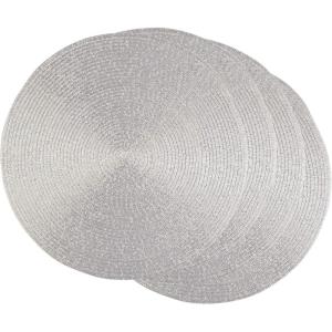 imageDII Woven Placemats Collection Metallic Round Placemat Set 15quot Champagne 4 PiecePlatinum Silver