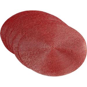 imageDII Woven Placemats Collection Metallic Round Placemat Set 15quot Champagne 4 PieceRed