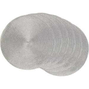 imageDII Woven Placemats Collection Metallic Round Placemat Set 15quot Champagne 4 PieceSilver