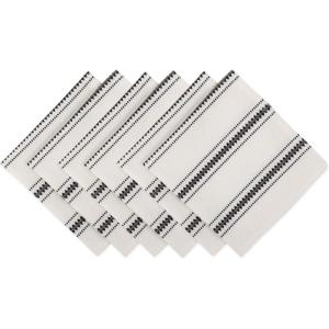imageDII Zig Dobby Tabletop Collection White Cotton Background with Embellished Stripe Napkin Set Black 6 CountBlack