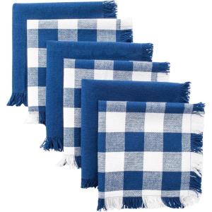 imageDII Cotton Checker Fringed Dish Towels 18 x 28quot Set of 4 Absorbent Heavyweight Woven Kitchen Towels for Drying and Cleaning DishesGrayNavy