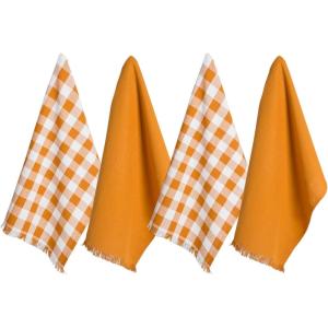 imageDII Cotton Checker Fringed Dish Towels 18 x 28quot Set of 4 Absorbent Heavyweight Woven Kitchen Towels for Drying and Cleaning DishesGrayPumpkin Spice