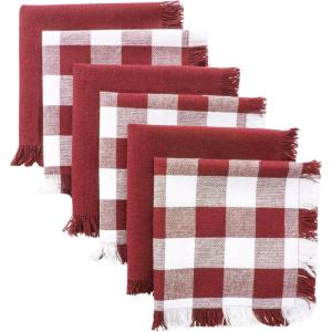 imageDII Cotton Checker Fringed Dish Towels 18 x 28quot Set of 4 Absorbent Heavyweight Woven Kitchen Towels for Drying and Cleaning DishesGrayWine