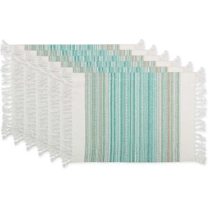 imageDII Everyday Collection Fringed Stripe Tabletop Placemat Set 13x20 TealTeal