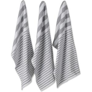 imageDII French Terry Collection Kitchen Dishtowel Set 18x28 Barn Red Chambray Solid 3 PieceMineral Gray Nautical Stripe