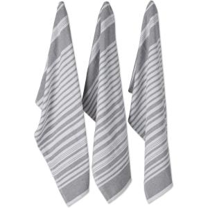 imageDII French Terry Collection Kitchen Dishtowel Set 18x28 Barn Red Chambray Solid 3 PieceMineral Gray Stripe